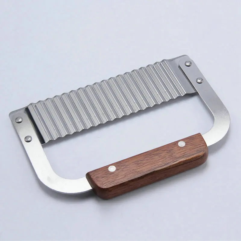 LUC Wooden Handle Stainless Steel Potato Cutter Lattice Vegetable