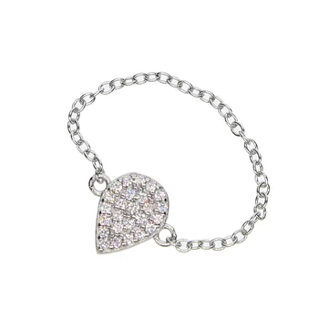 

size #6-8 delicate chain rings tear drop micro pave cz water drop charm simple girl women 925 sterling silver ring