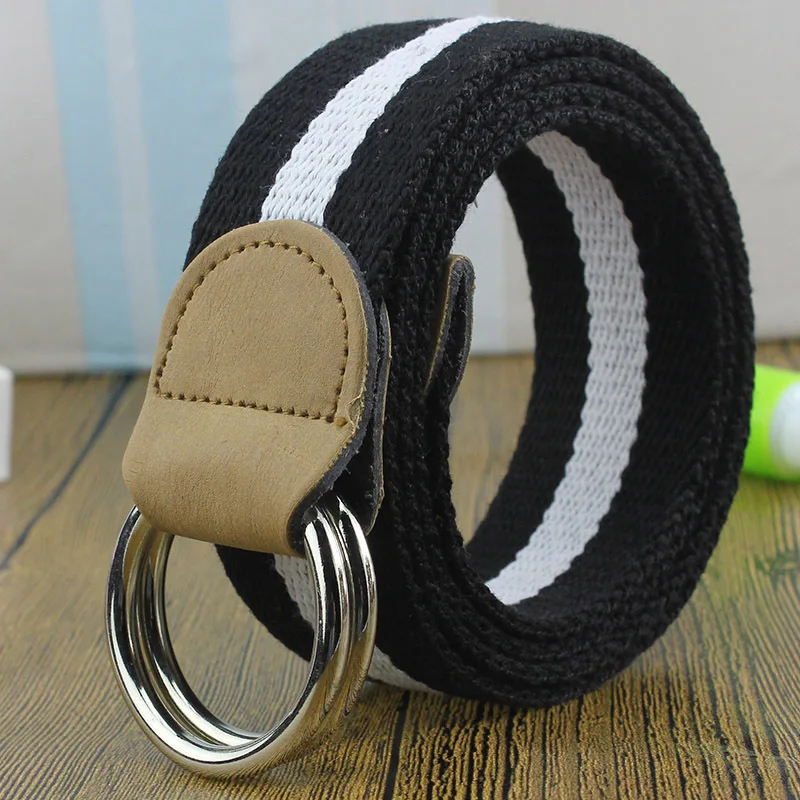 Double D Buckle Belt Korean Style Male Female Striped Canvas Belts