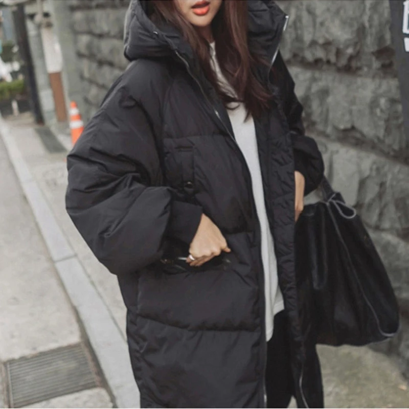 Черный, плюс размер, корейская мода, женская верхняя одежда, толстая, теплая парка, больше размера, мех, утиный пух, зимнее пальто для женщин, Ретро стиль, с капюшоном, MZ1072