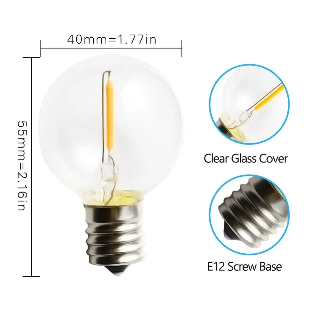 US $20.89 G40 1W LED String Lights 18Ft26Ft LED Globe Bulbs 2700K Waterproof Outdoor For Patio Garden Backyard Party Wedding Decorations