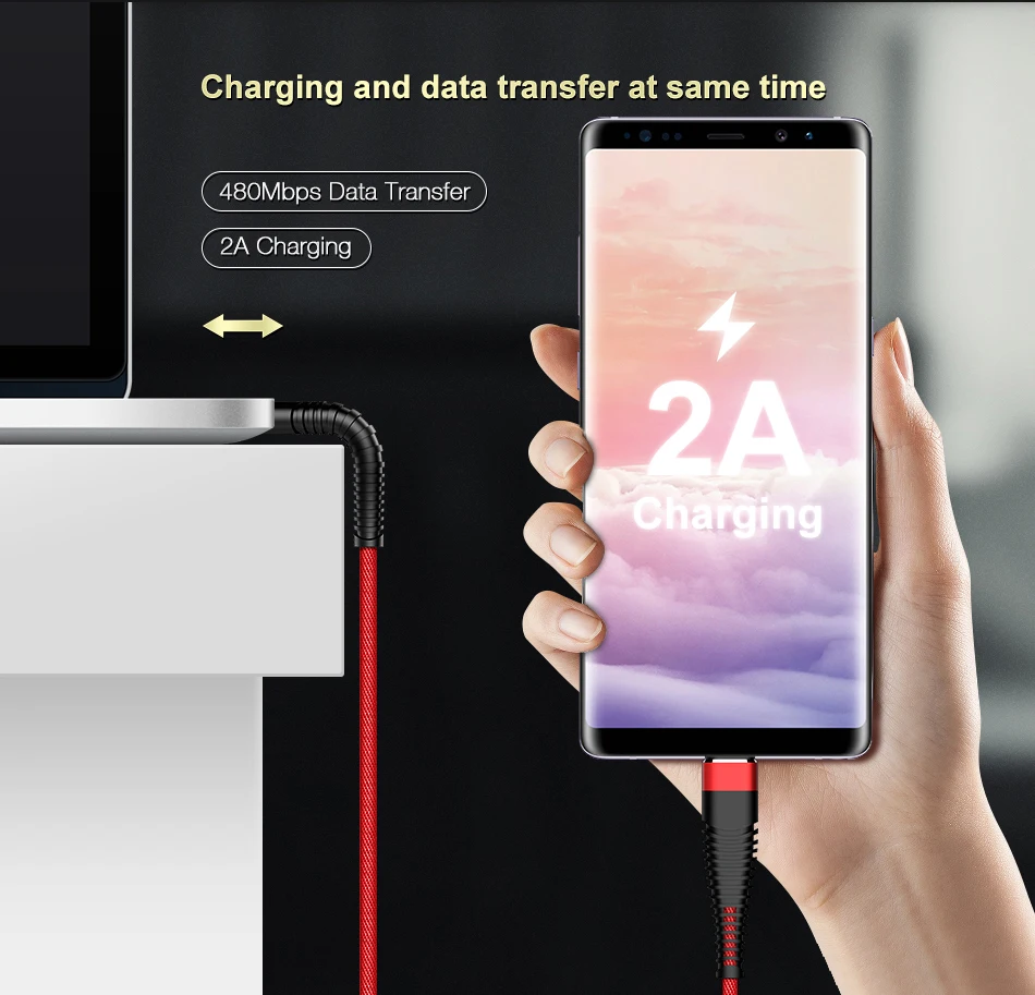 FLOVEME высокопрочный кабель usb type-C для Xiaomi Redmi Note7, шнур для передачи данных, кабель для быстрой зарядки телефона для samsung Galaxy S8 S9 S10 Plus
