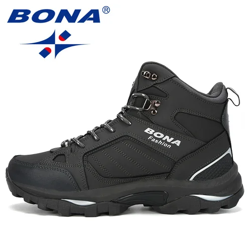 BONA 남성용 미끄럼 방지 가죽 부츠, 편안한 신발, 짧은 플러시 스노우 부츠, 내구성 밑창, 인기 남성 신발, 봄 가을 4
