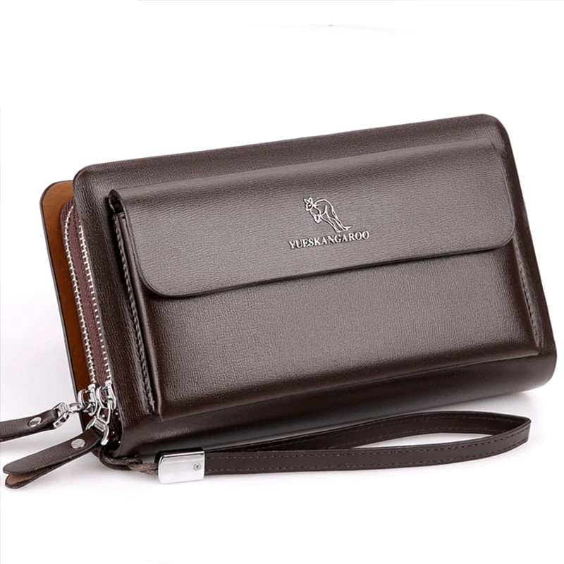 KANGAROO Brand Men Clutch Bag Fashion Leather Long Purse Double Zipper Business Wallet Black Brown Male Casual Handy Bag KANGAROO Brand Men Clutch Bag Fashion Leather Long Purse Double Zipper Business Wallet Black Brown Male Casual Handy Bag