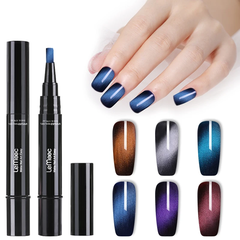 

LEMOOC 5ml Wide 3D Magnetic Cat Eye Nail Gel Polish Pen Vernis Semi Permanant UV Gel Polish Soak Off Nail Art Cat Eye Nail Gel