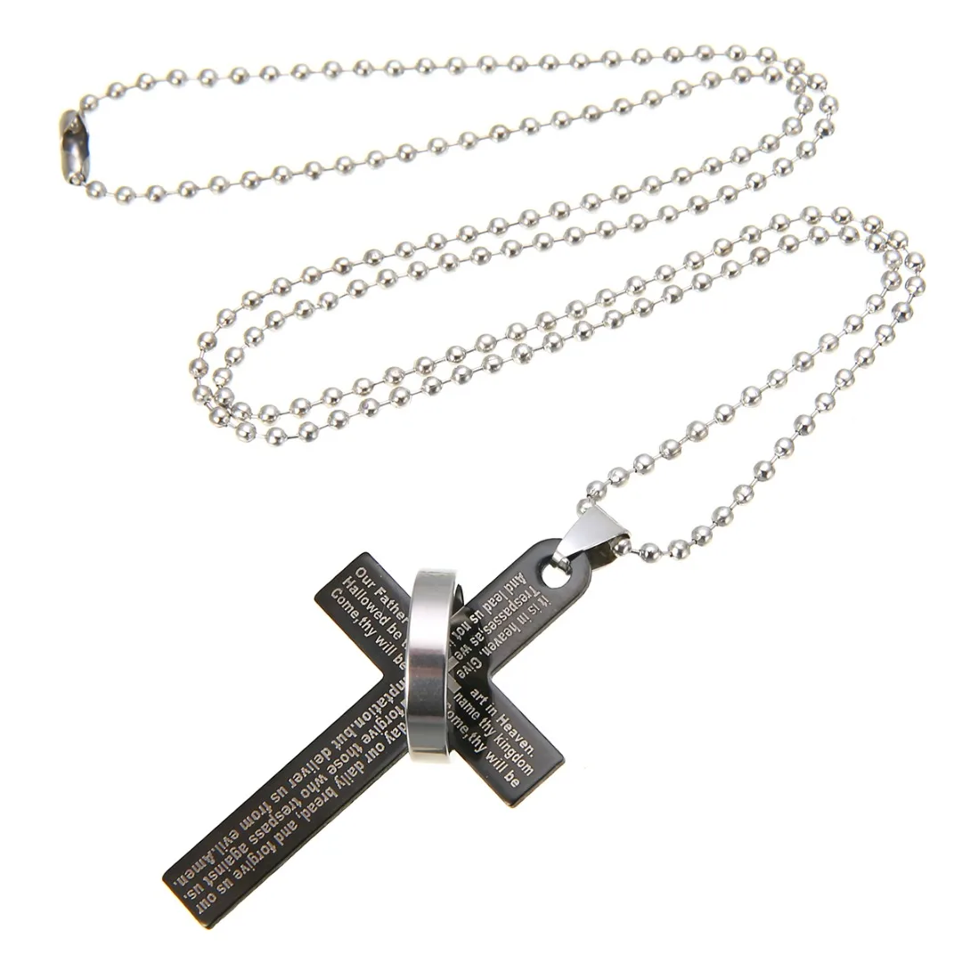 Vintage Prayer Loop Cross Pendant Necklace Shellhard Punk Stainless Steel Men Chain Necklace Femme Bijoux For Women Jewelry