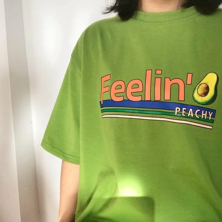 

kuakuayu HJN Women Avocado Feelin Peachy Green T-Shirt Korean Fashion Ulzzang Style Oversized Tee
