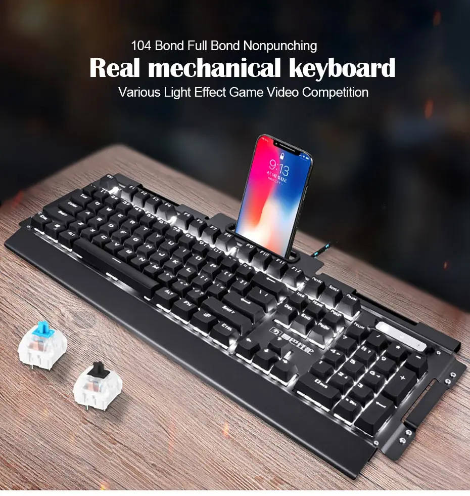 Полноклавишная электронная игра без ударов, настоящая механическая клавиатура, настольный компьютер, ноутбук, конкурс, CF Проводная 104Key клавиатура с подсветкой