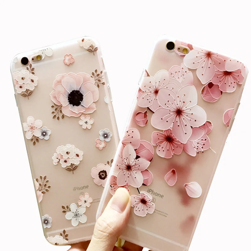 Case For iphone X 8 8Plus Cases Cover 3D Relief Flower