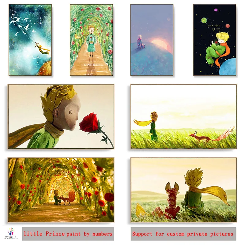 

Diy paint by numbers little Prince fox rose star Wheat field picture painting by numbers with kits Animation Lovely gifts
