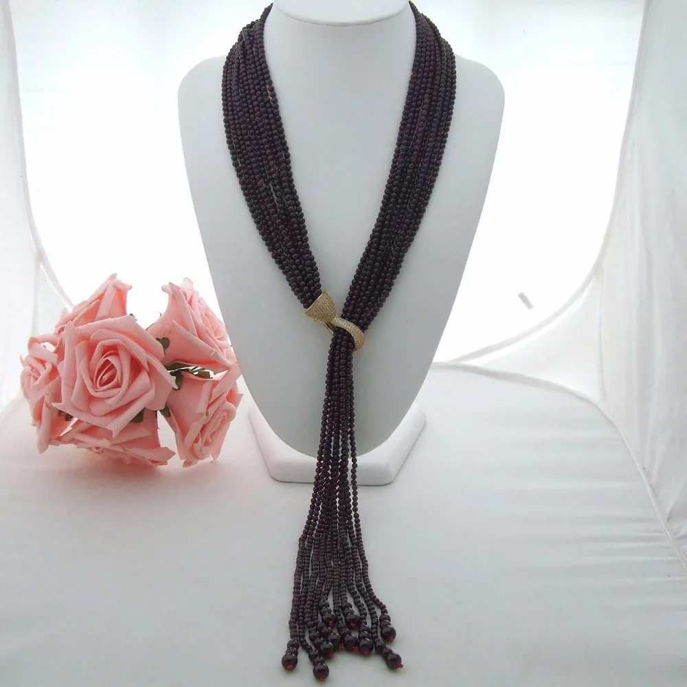 

GE031501 34" 10 Strands Garnet Necklace CZ Clasp