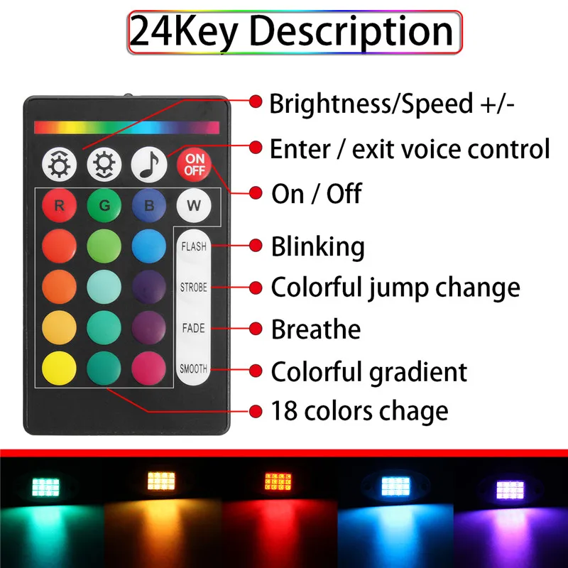 12V Беспроводное управление RGB светодиодный Рок светильник под рулевого колеса светильник 24 Вт bluetooth декоративный светильник для бездорожья для грузовиков, внедорожников, квадроциклов, наводненных каменной соли лампа