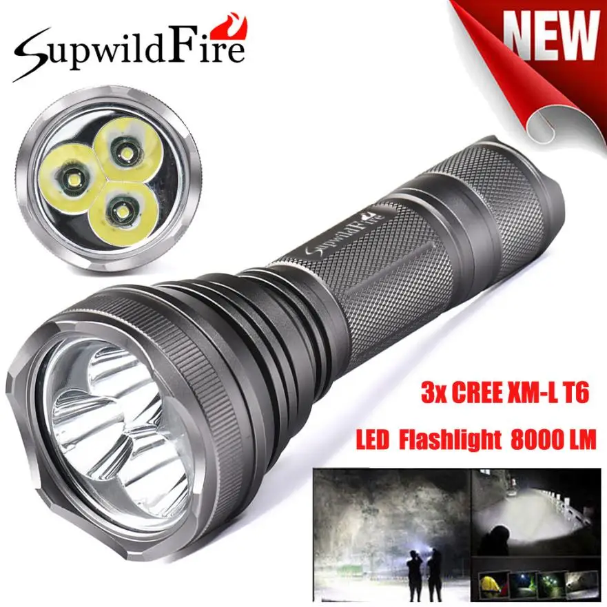 

JA 6 Shining Hot Selling Fast Shipping SupwildFire 8000Lm 3x XM-L T6 LED 5-Mode 18650 Flashlight Torch Light Lamp