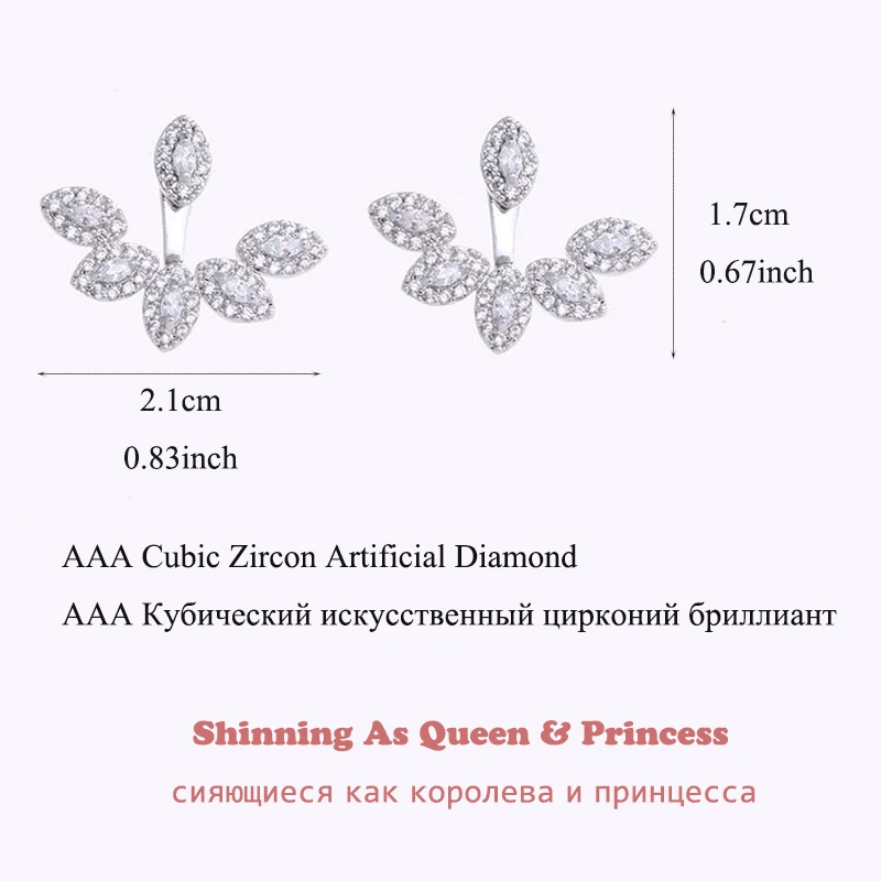 Женские серьги гвоздики в виде листьев с фианитами|fashion stud earrings|stud earringsstud earrings for