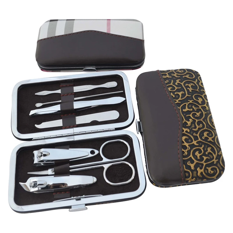 

Nail Art Manicure Tools Set Nails Clipper Scissors Tweezer Knife Manicure Sets Stone Pattern Case For Nail Manicure 7 PCS/SET