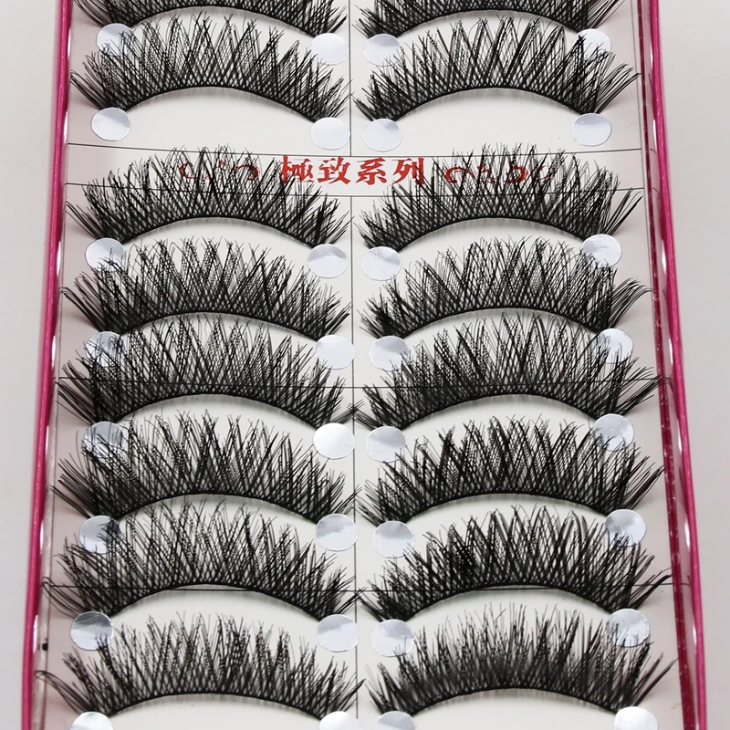 

New Cotton Stems False Eyelashes Naturally Thick Cross Messy Fake Eyelashes Stagecraft Makeup Lashes 1 box 10 pairs