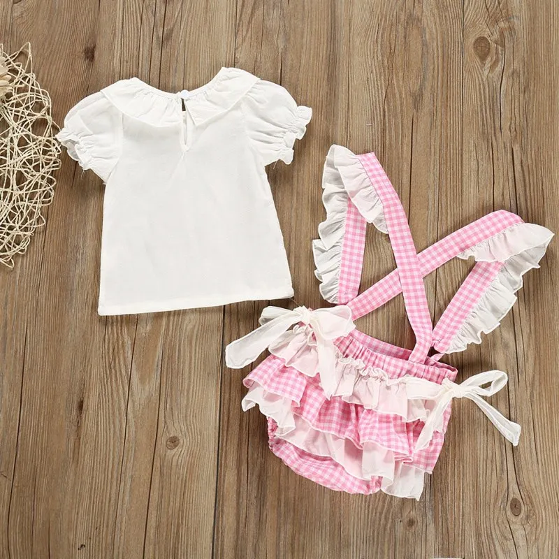 Newborn Baby Girl Clothes Summer Baby Girl Cute Short Sleeve Top And Plaid Print Shorts Kit Kid Two-piece Outfit Set