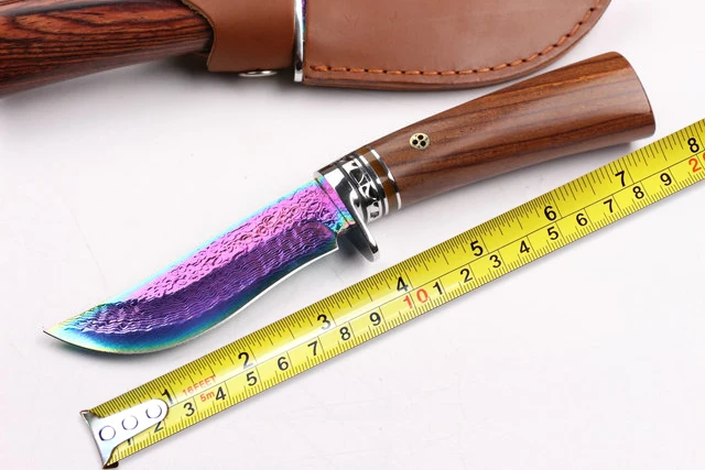 

Colorful Titanium Collection Damascus Fixed Knives,Yellow Sandal Handle Survival Knife,Outdoor Tools Camping Knife.