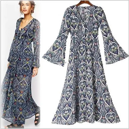 Aliexpress.com : Buy 2015 Casual Summer Women Long Maxi Dress Print V ...