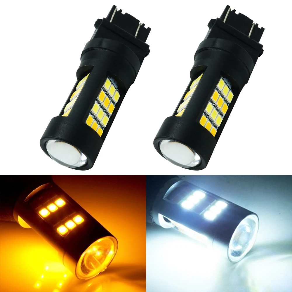 2 шт. супер яркий 3157 7443 2835 42 SMD светодиодный двухцветный белый/янтарный переключатель поворотного сигнала Светодиодный светильник 12 В светодиодный тормозной светильник