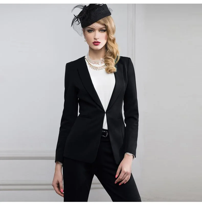 На заказ черный Для женщин Бизнес Костюмы формальные офис Костюмы работы Костюмы офисные форма Стиль брючный костюм для Для женщин
