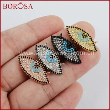 

BOROSA Micro Pave Evil Eye Boho Connector,Colorful CZ Stone Bead Crystal Pave Eye Connector Pendant DIY Drusy Necklace WX511