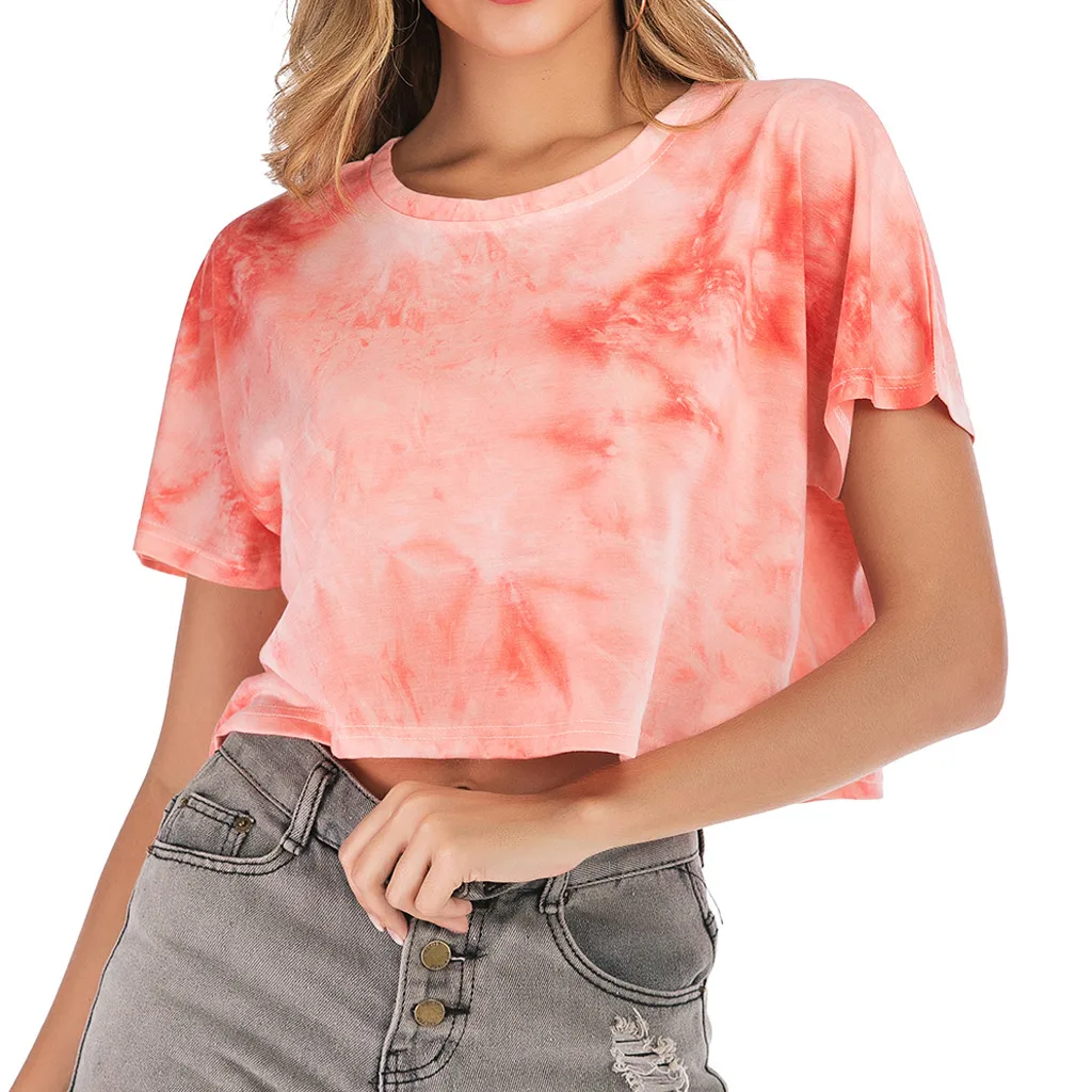 

Tie Dye Tshirts Dames Vetement Femme 2019 Korean Fashion Cotton Gradient T Shirt Short Sleeve Tight Shirt For Women