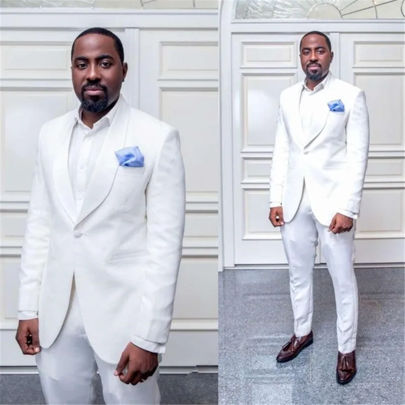 

Slim Fit White Men Suits Wedding Groom Wear Tuxedos 2 Pieces (Jacket+Pants) Bridegroom Suits Best Man Prom Business Wear Blazer