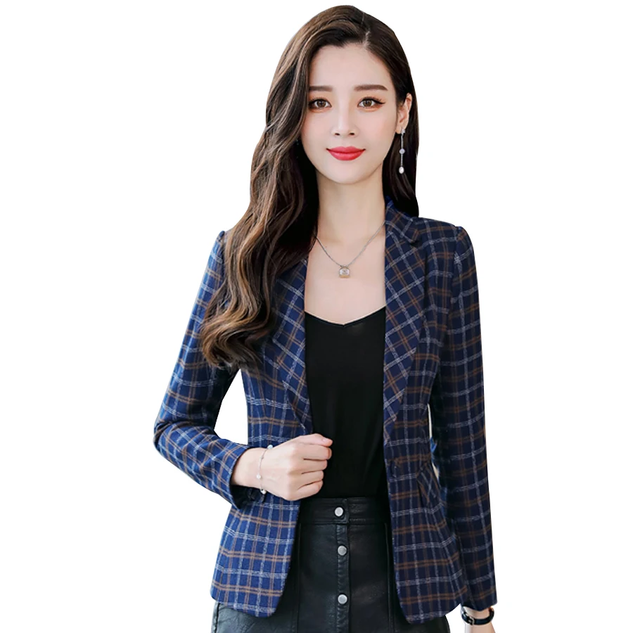 2017 new fashion female plaid blazer suit coat gray
