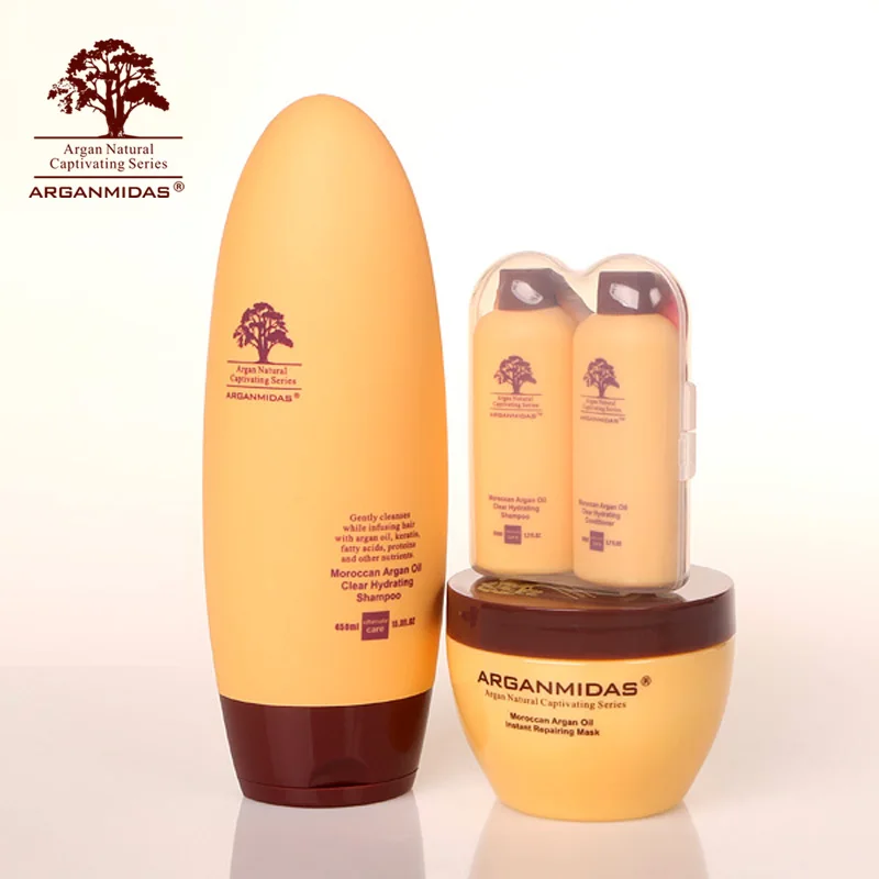 Arganmidas 450ML Argan Hair Shampoo+300ML Agan Hair Mask+2pcs 50ML Hotel Hair Shampoo and Conditioner Natural Hair Treatment