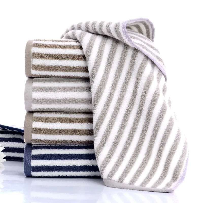 100 Cotton Thick Striped Towel For Adults Yarn Dyed Luxury Soft Face