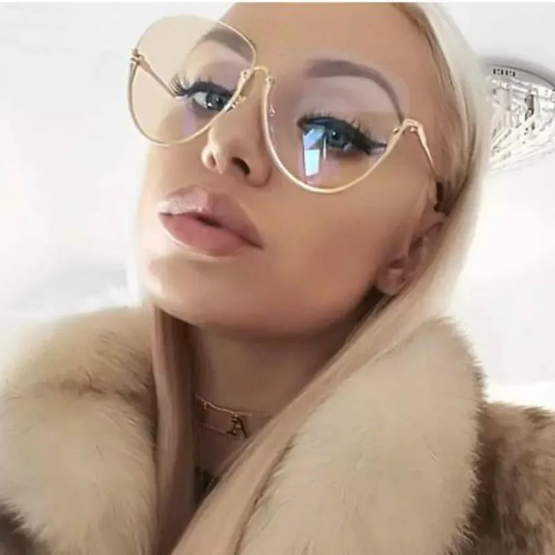

2018 Fashion Half Frame Round Glasses Women Transparent Vintage Large Eyeglasses Gold Frames Clear Lens Glasses Men Lady Eyewear