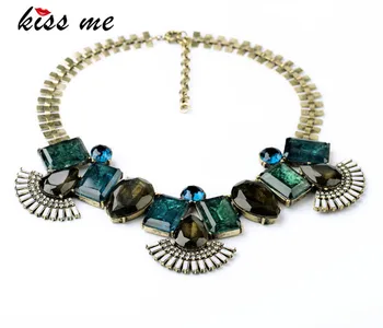 

KISS ME New Styles 2016 Statement Vintage Imitation Emerald Elegant Pendant Necklace For Women