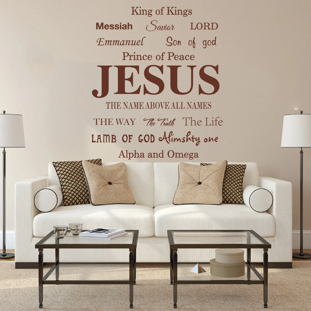 Jesus Name God Messiah Words Wall Sticker Bedroom Living Room Jesus Lord Religion Lettering Wall Decal Kitchen Vinyl Decor