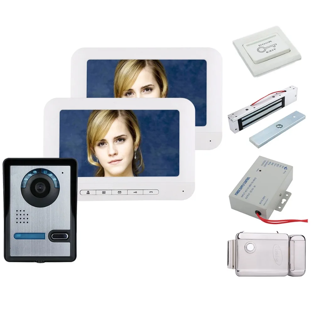 

Home Security 7 Inch TFT 2 Monitors Video Door Phone Doorbell Intercom Kit 1-camera 2-monitor Night Vision+Electronic locks Set
