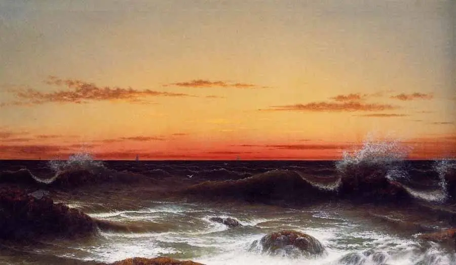 

Beautiful Landscape Art Oil Painting on Canvas for Home Decor Seascape, Sunset with Waves by Martin Johnson Heade Hand Painted