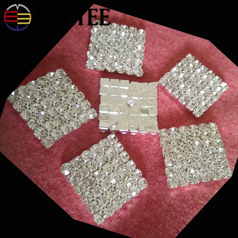 

Meetee 5pcs/10pcs 18/20/25mm Square Fur Button Alloy Rhinestone Shank Buttons DIY Garment Sewing Decorative Buckle Accessories
