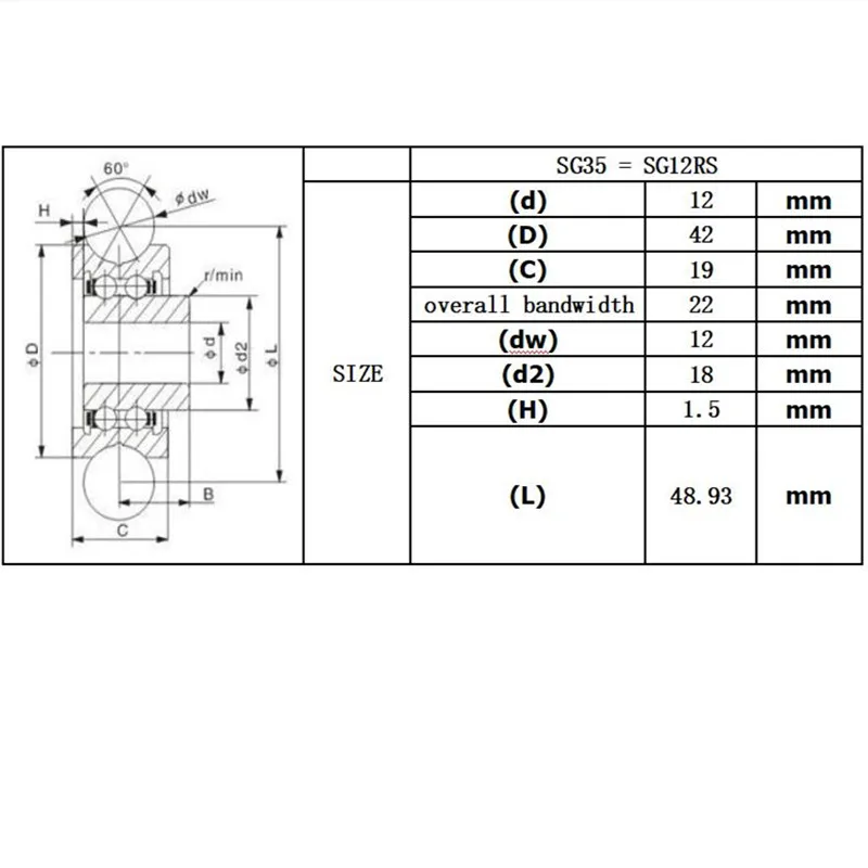 SG35 2RS U шкив с канавкой шарикоподшипники 12*42*19 мм подшипник направляющего вала SG12RS (прецизионные двухрядные шарики) ABEC-5