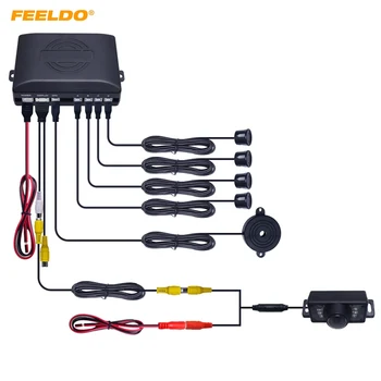 

FEELDO 1Set Car 4-Sensor Rearview Parking Sensor + License Plate Camera Video Reverse Parking Sensor System #CT-1550