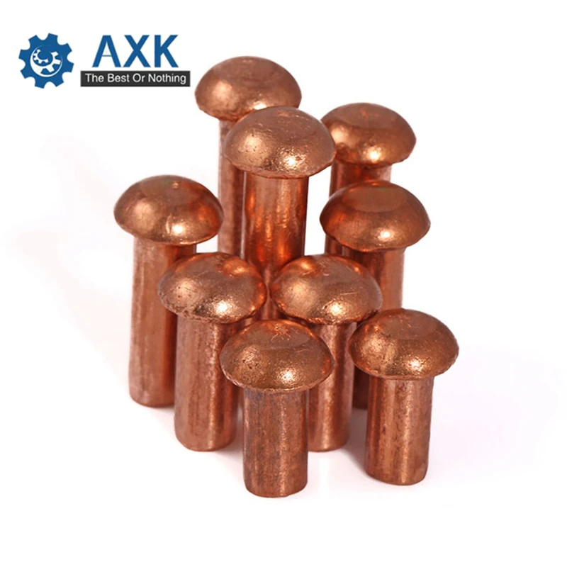 50/30Pcs GB867 M5*L Copper Rivet Pan Head Solid Rivets Brass Half Round