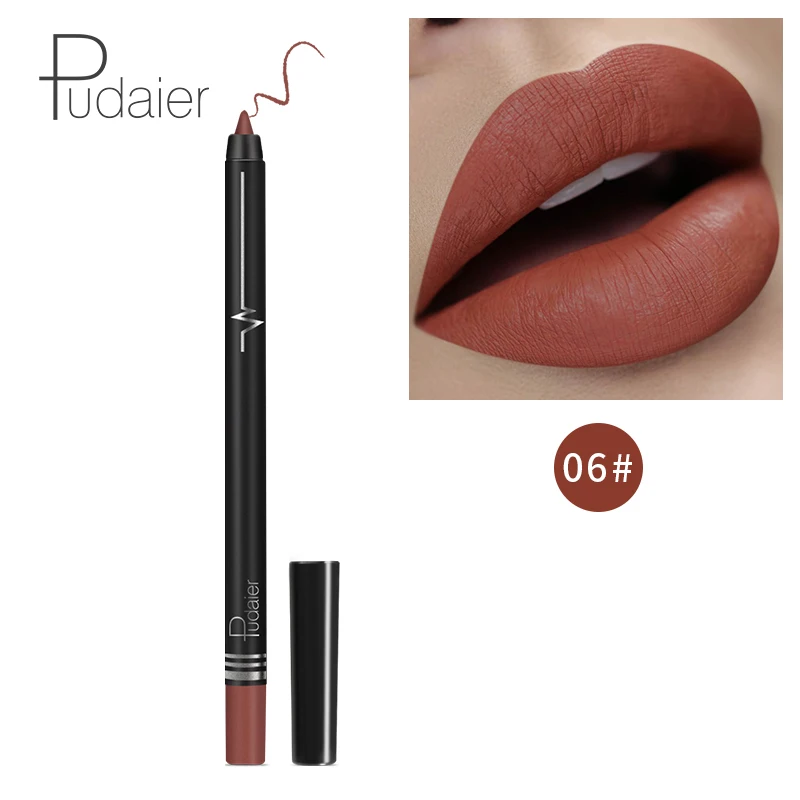 Pudaier макияж губ matte lip liner pencil waterpoof долговечный пикантные красные открытые помада ручка контур губ комплект серый, черный цвет PD013 - Цвет: 06