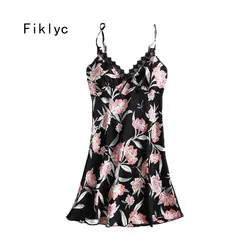 Fiklyc ночные рубашки для девочек и Пижамы 2019 best продажи цветочный принт пикантные для женщин Ночное платье с груди push up Белье