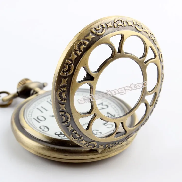 Бронзовый полый шесть лепестков кварцевые карманные часы Цепочки и ожерелья подвеска стимпанк часы P118 relogio де bolso