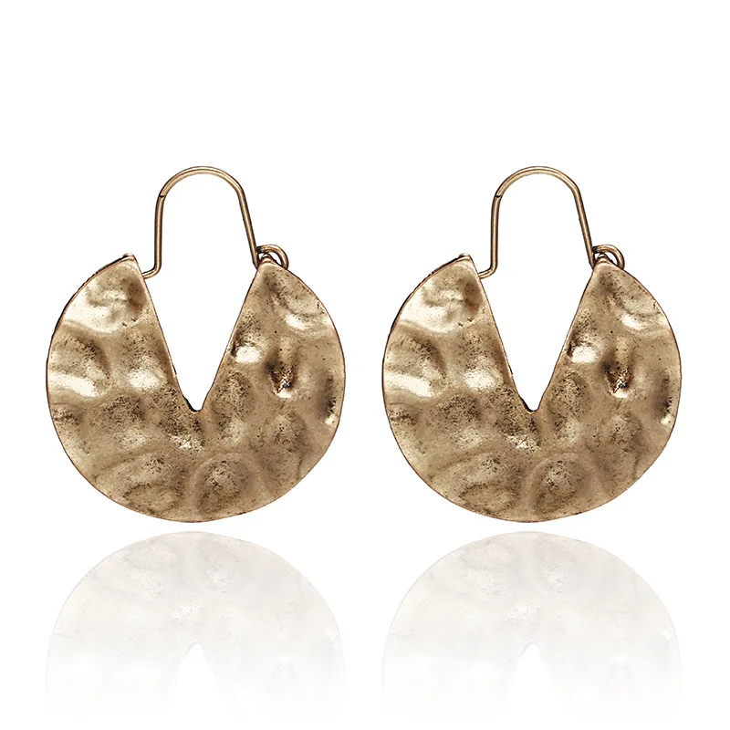 

SexeMara Simple European Gold Color Round Retro Hook Earrings For Women Round Pendant Earrings Vintage Jewelry Ear Accessories