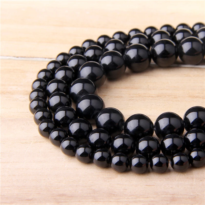 

Natural Smooth black stone agates Beads Round Loose Beads Jewelry Making DIY Bracelet Necklace 15" 6/8/10/12mm beads handmade
