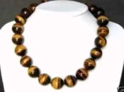 

Free Shipping Hot sale >>Beautiful 12MM tiger's-eye beads necklace 18