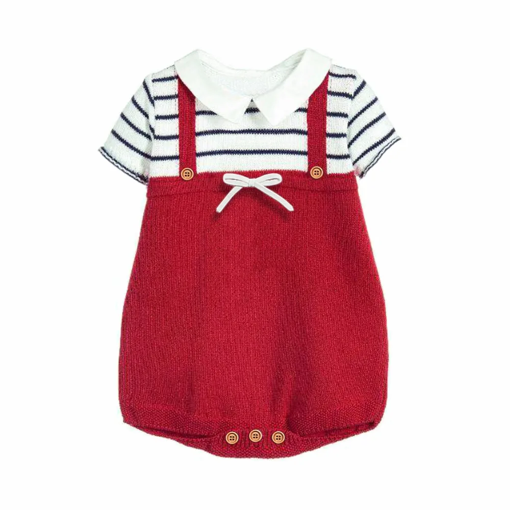 

0-24M Baby Girl Bodysuits Summer Short Sleeved Newborn Sunsuits Striped Knitting Toddler Infant Overalls Children Clothes Cotton
