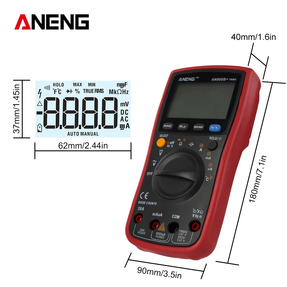 ANENG AN860B+ тестер Цифровой мультиметр профессиональный детектор 6000 отсчетов тестер пиковый мультиметровый измеритель аналого esr Lcr метр