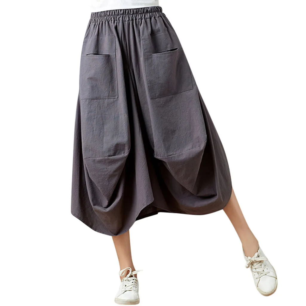 new Plus Size Loose Solid Harem Pants Women Summer Fashion Cotton Linen Casual Loose Harem Pants Women Trousers Femme - Цвет: Темно-серый