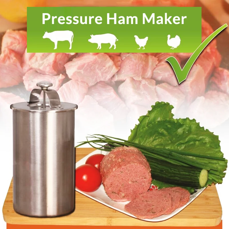 

Stainless Steel Ham Meat Making Pot Patty Maker Ham Press With a Thermometer Kitchen Meat Tool Meat Cooking Pot Ham Maker